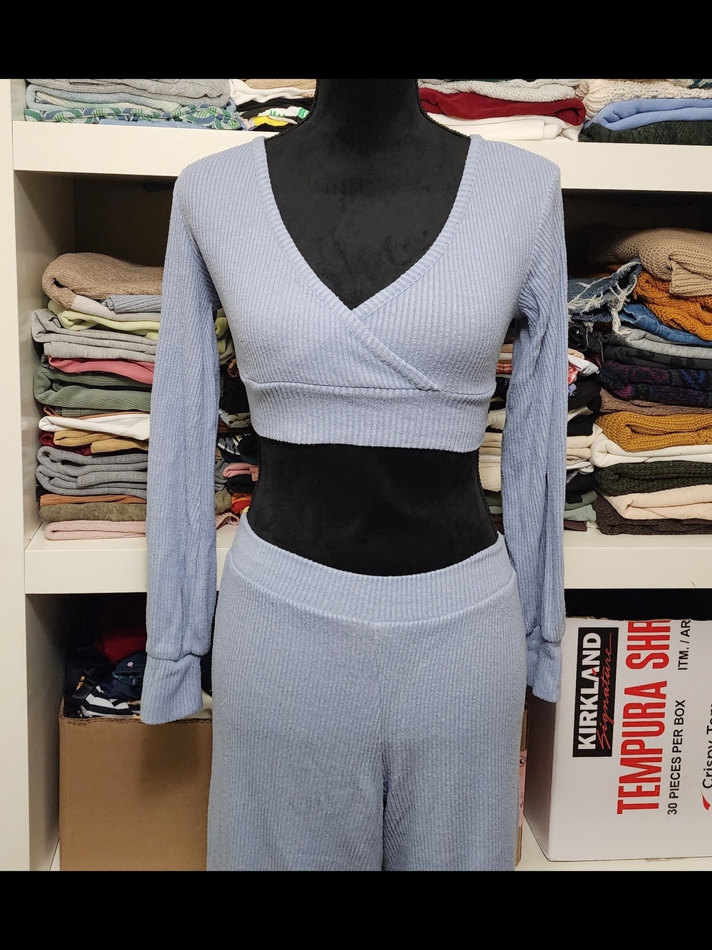 Almost Famous Light Blue Ribbed Knit Top